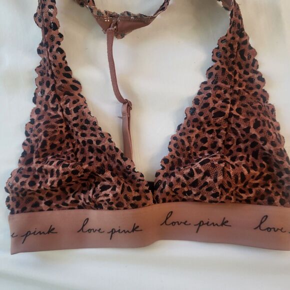 Victoria Secret PINK Women Bra Small Lepoard Bralette Strappy Lace Lightly Lined - Picture 5 of 6